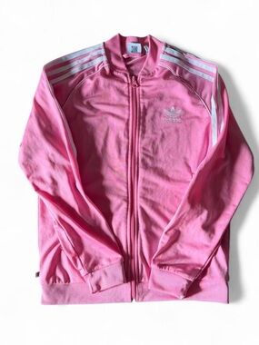 adidas Pink Ribbed Collar Zip Track Jacket